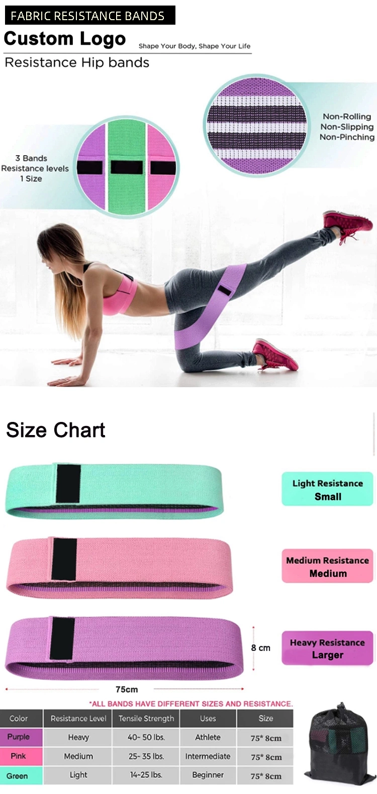 Fitness Workout Yoga Band 11 Pieces Elastic Resistance Band Long Fabric Latex Buttock Band Custom Set Resistance Band