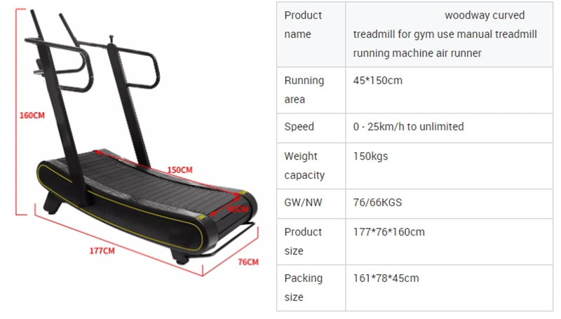 Air Runner Non-Motorized Woodway Curved Treadmill for Sprint Gym Equipment Mechanical Treadmill Fitness Running Machine for Gym Use Manual Treadmill